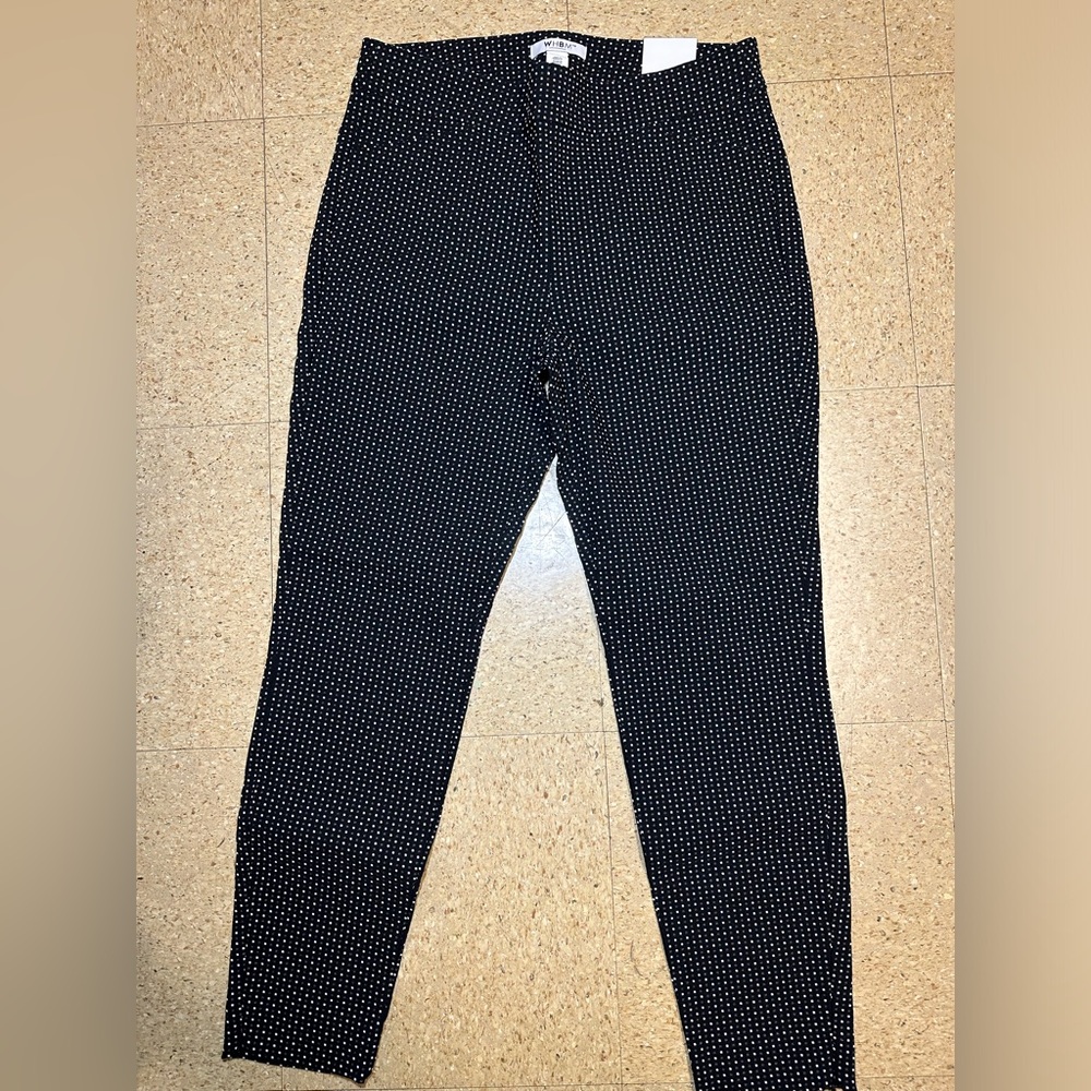 White House Black Market Pull On Skinny Ankle Pants Peppered Dot Black Sz 12 NWT